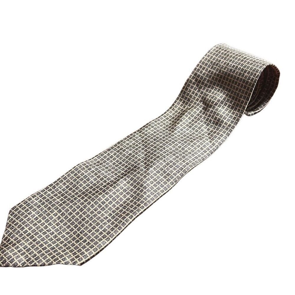 Kenneth‎ Cole Necktie Mens OS Grey Excellent Woven Grid Pattern Geometric Tie